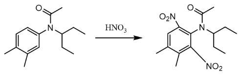 圖2 N-(l-乙基丙基)-N-乙酰基-3,4-二甲基苯胺硝化反應(yīng)方程式