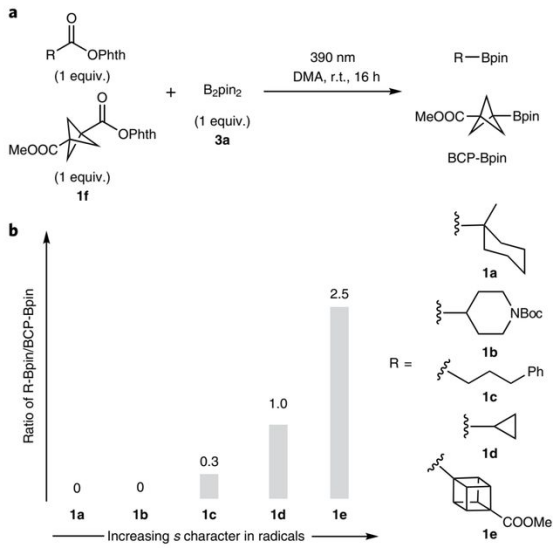 Fig.2各種烷基自由基與B2pin2反應的競爭實驗（圖片來源：Nat. Chem.）